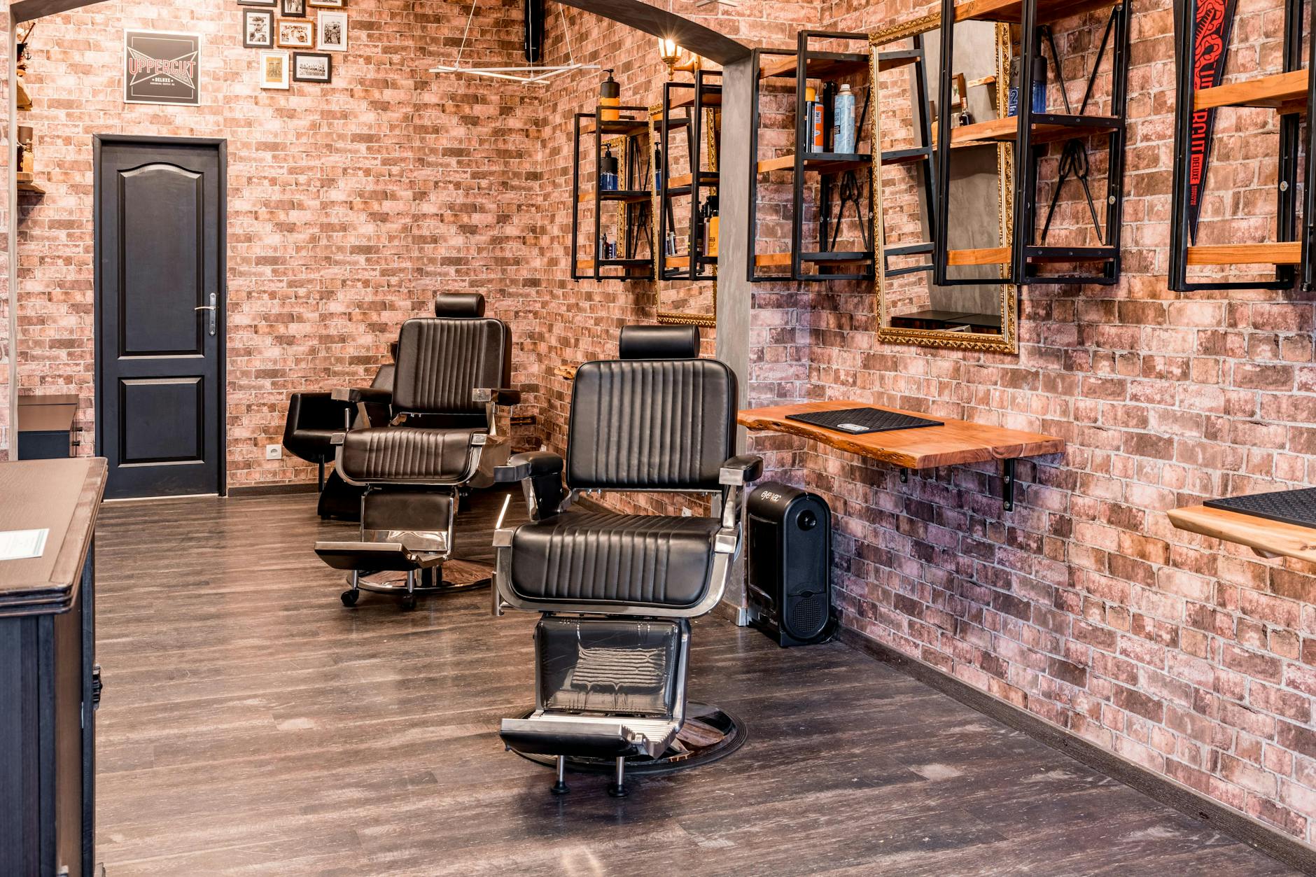 Vintage leather barber chair in a traditional barbershop setting
